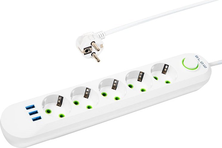 Blow 98-229# Przedłużacz sieciowy ps-520 5-gniazd 3xusb 2m biały 2x1mm
