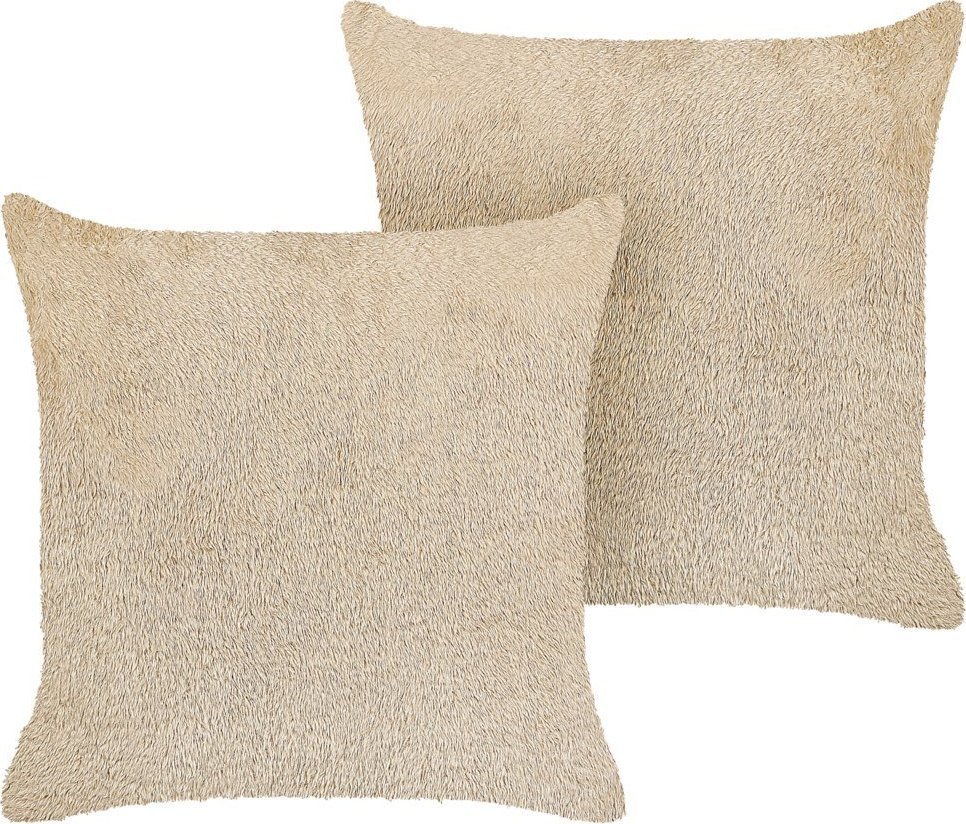 Beliani 2 poduszki dekoracyjne włochacz 45 x 45 cm beżowe PILEA!