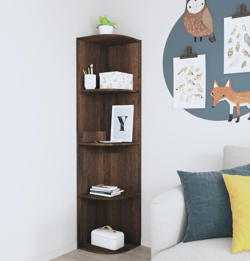 vidaXL Stojący regał narożny, przydymiony dąb, 40x41,5x180 cm, płyta