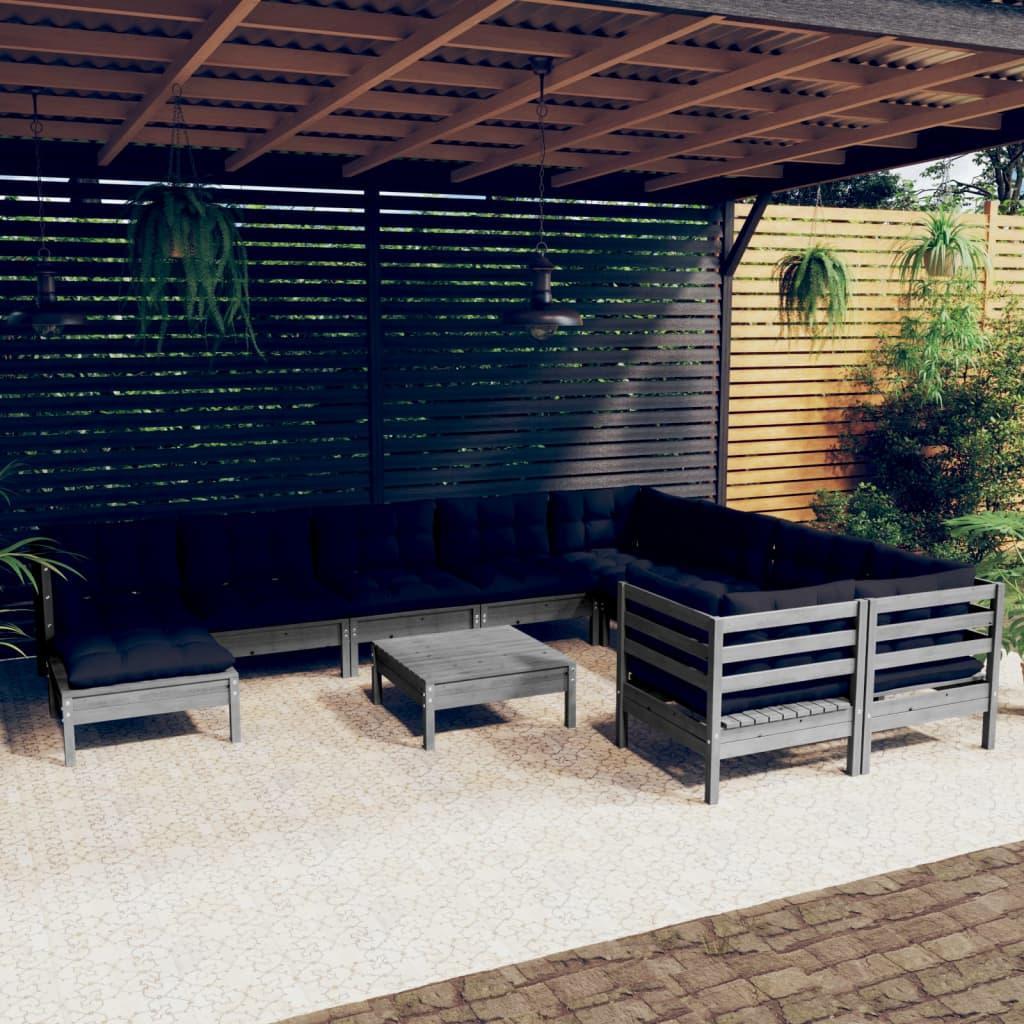 vidaXL vidaXL 11-cz. zestaw wypoczynkowy do ogrodu, z poduszkami, szary