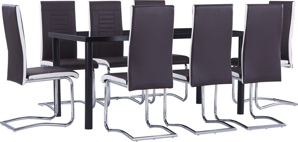 vidaXL 9-cz. zestaw jadalniany, tapicerowany sztuczną skórą, brązowy