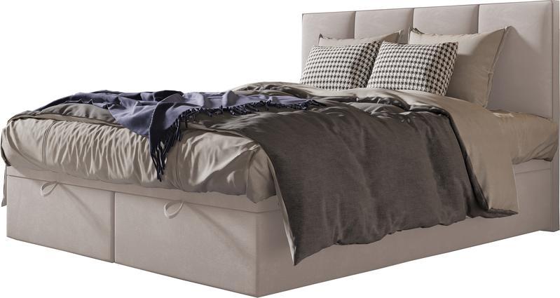 Selsey SELSEY Łóżko kontynentalne 200x200 cm Mercatale z pojemnikami kremowy welur