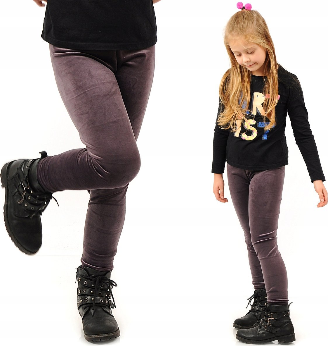 Legginsy dziewczęce Welurowe Elastyczne Spodnie Getry Welur Wrzosowe 122