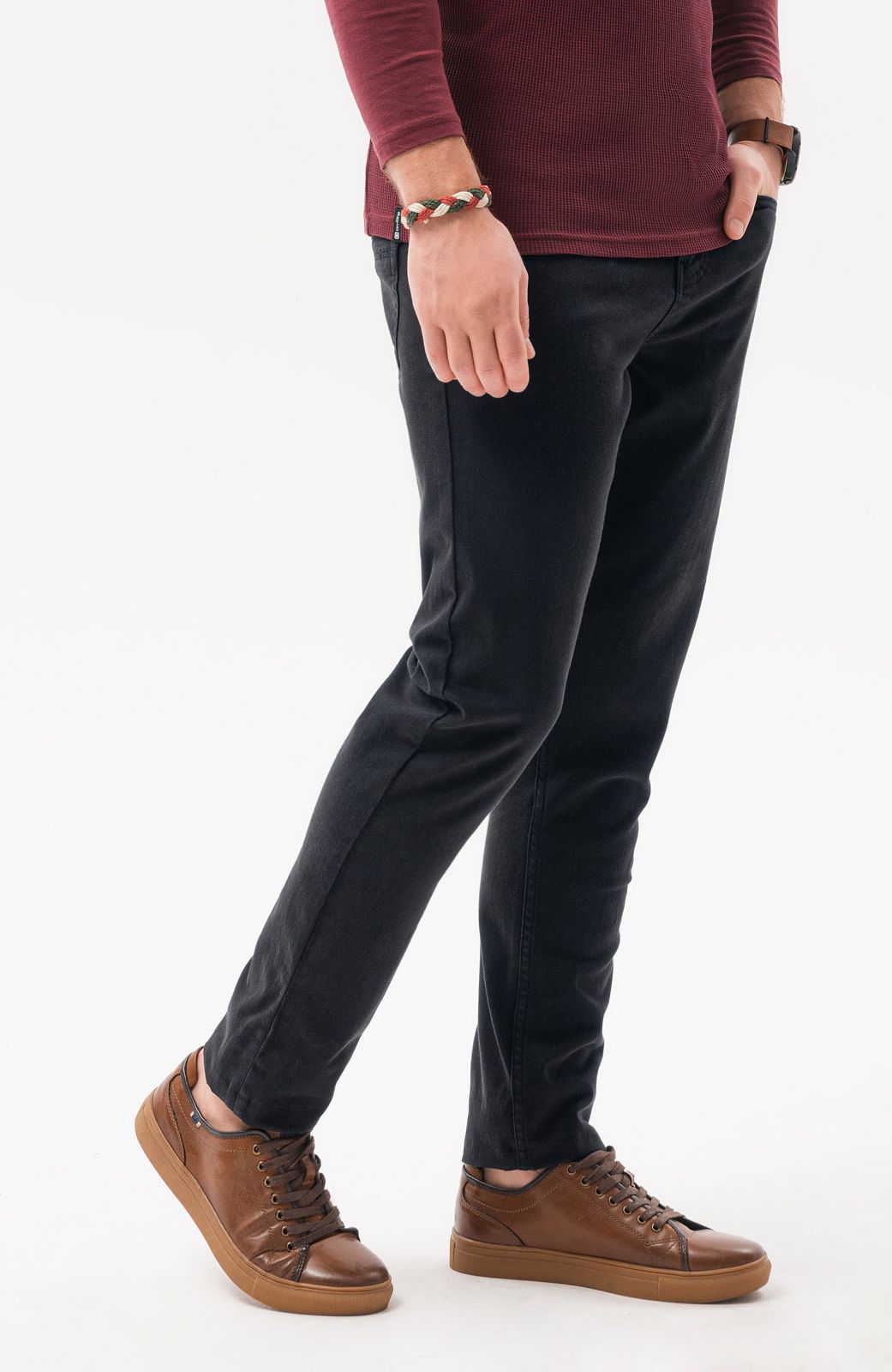 Ombre Spodnie męskie chino P1059 - czarne XL