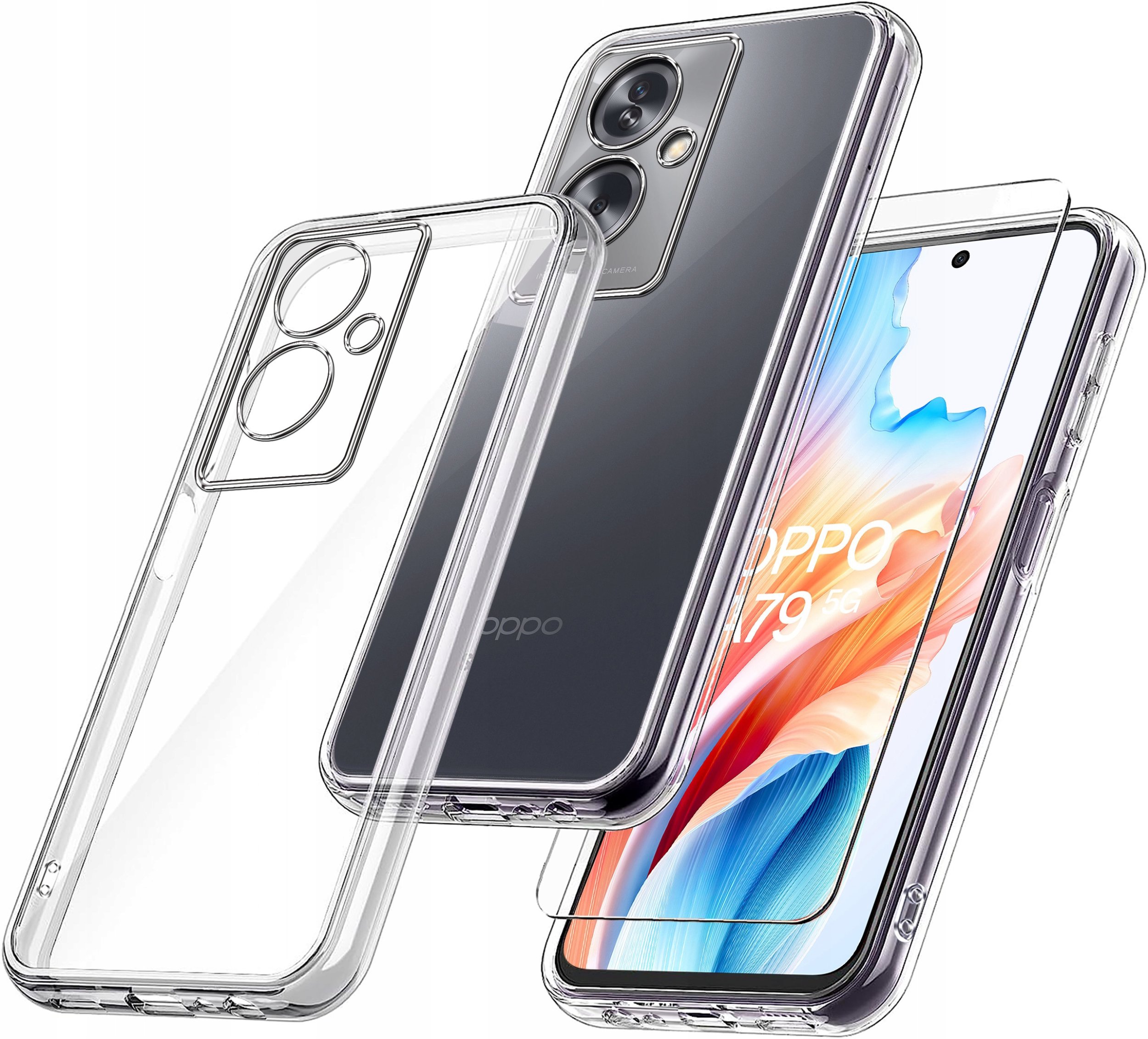 Etui do Oppo A79 5G WZMACNIANE 360 CLEAR + Szkło 9H