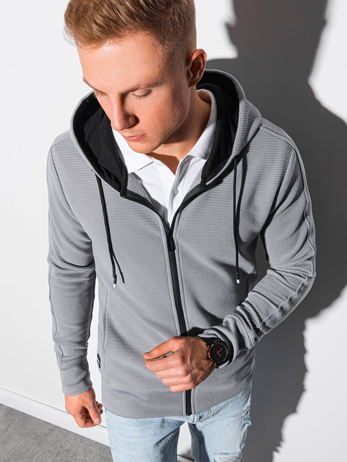 Ombre Bluza męska rozpinana z kapturem B1157 - szara XXL