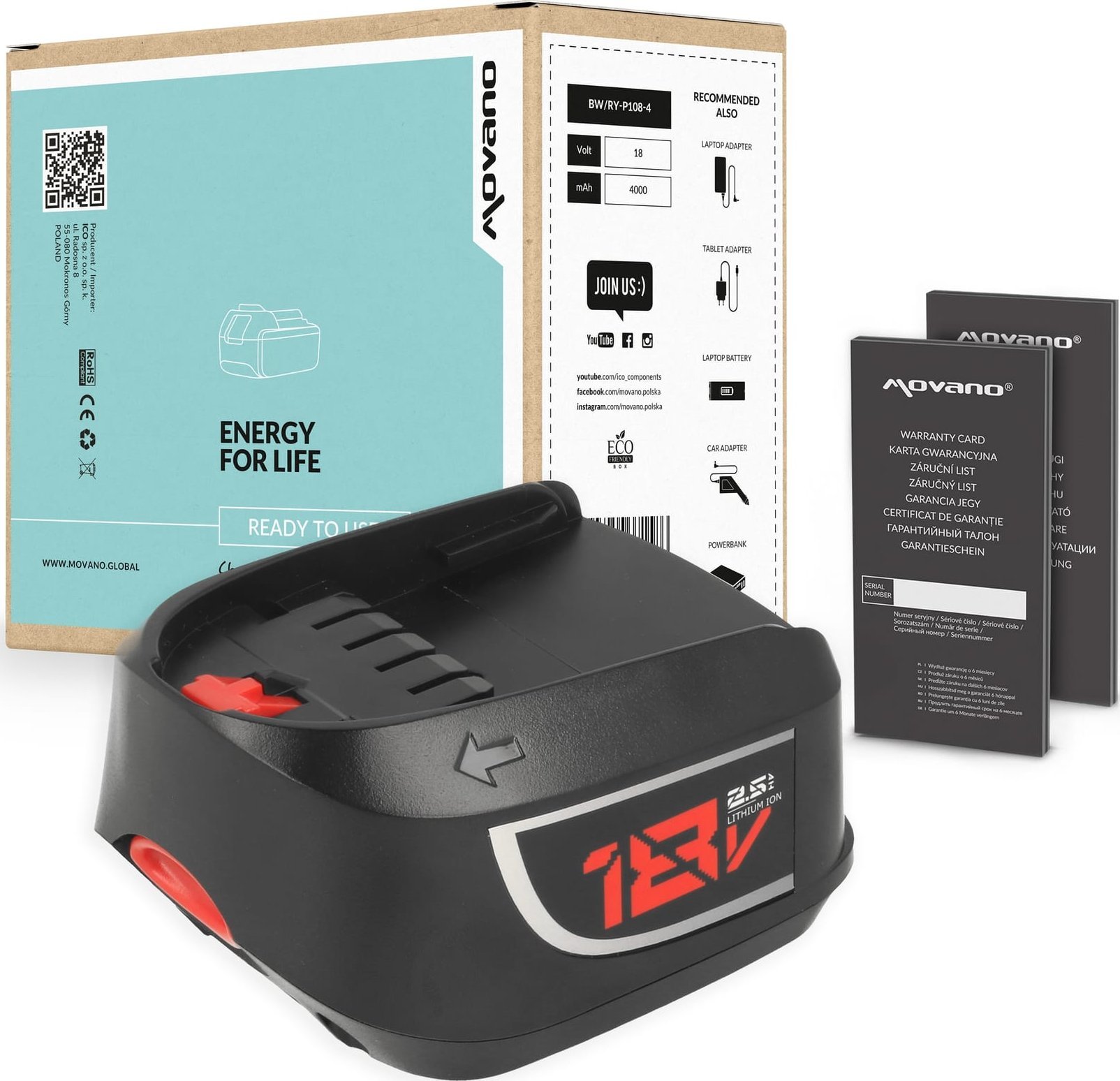 Bateria Movano do Bosch 1600A005B0, PBA18V