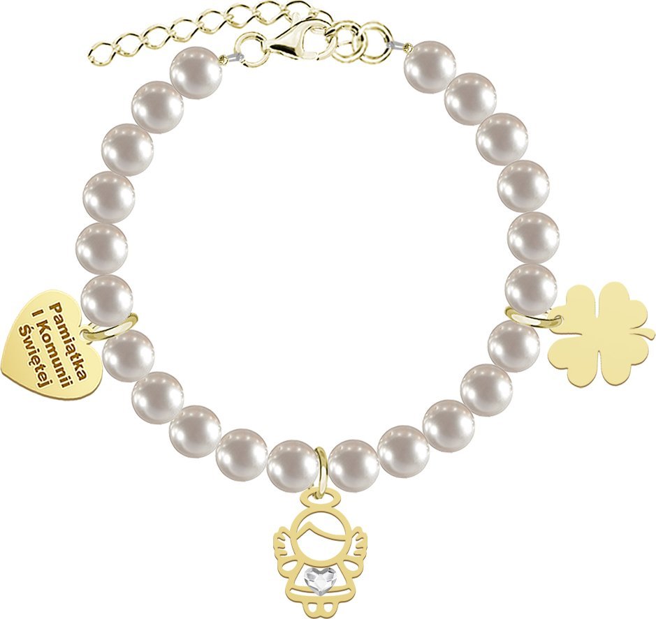 Radziszewska Jewellery I KOMUNIA ŚWIĘTA Bransoletka z Aniołem serce srebro pozłacane GRAWER GRATIS