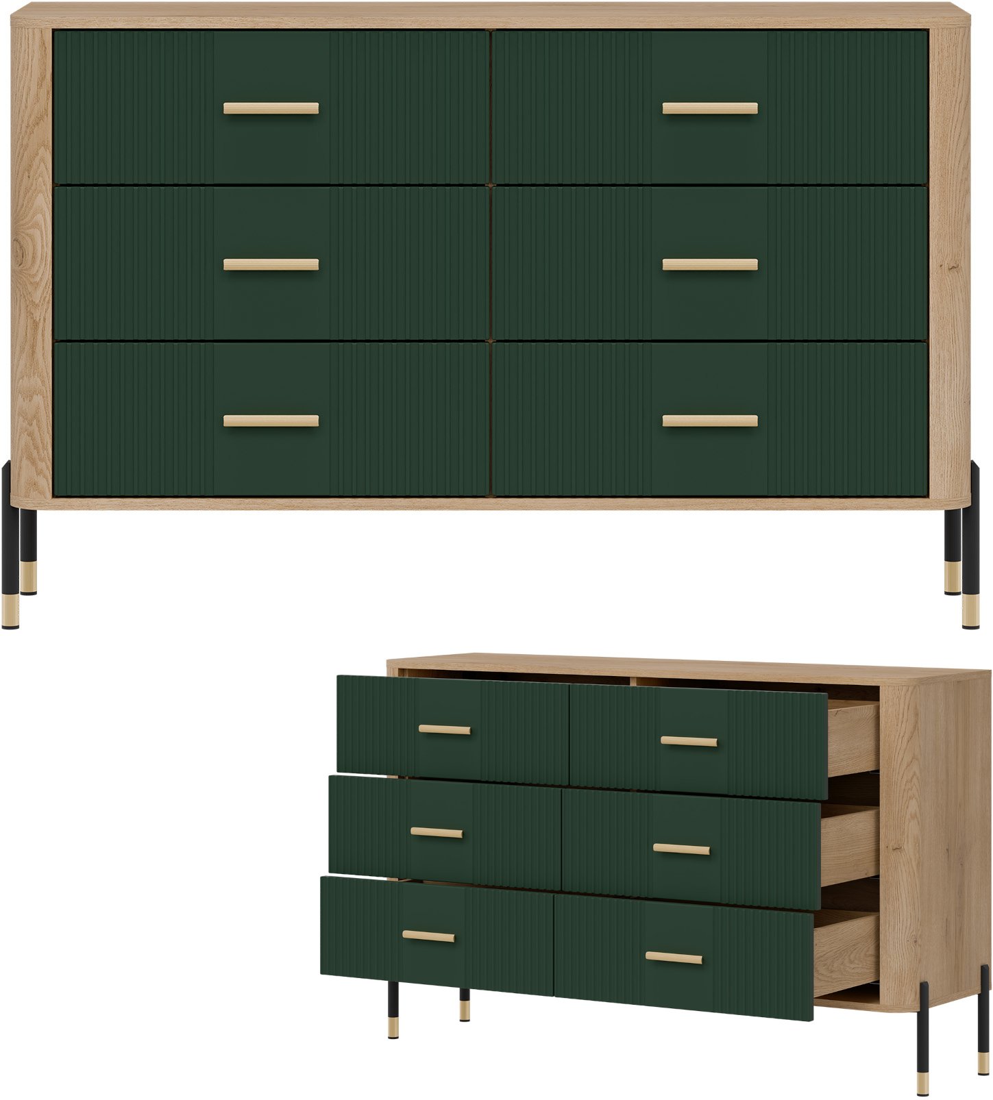 Komoda Szafka z 6 szufladami Szeroka 140 cm Dąb Zielony Złoty DANTE DT04