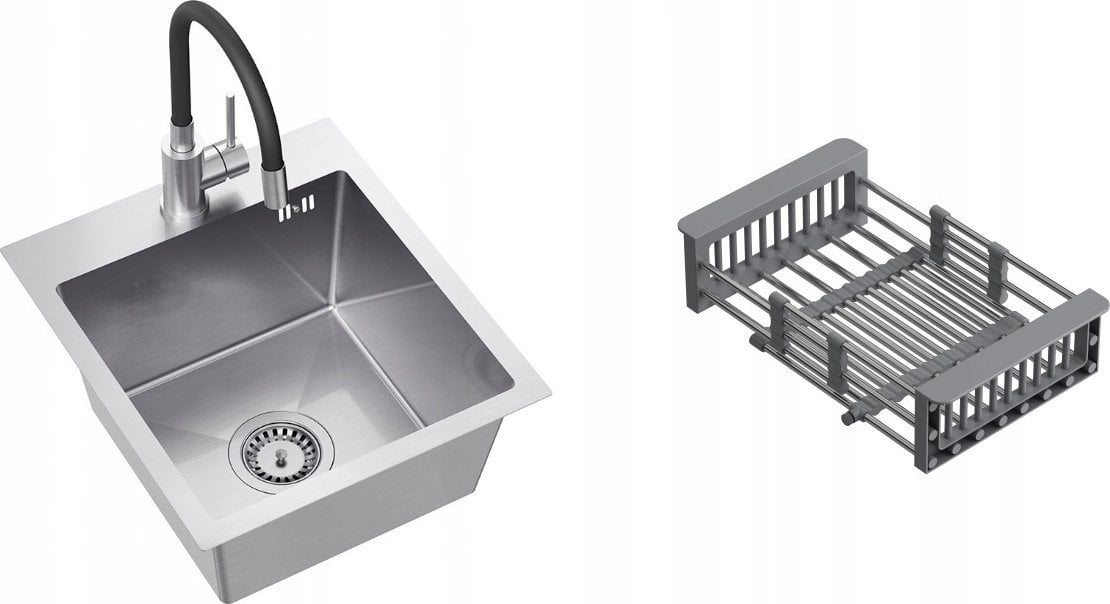 Zlewozmywak Steiner QUADRON LUKE 90 zlewozmywak stalowy (40x45x20) z syfonem 1-komorowy b/o + bateria z elastyczną wylewką stalowa