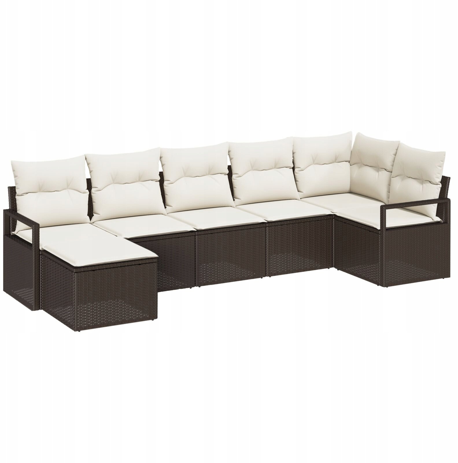 vidaXL 7-elementowy zestaw sofy ogrodowej z poduszkami Brązowy Polirattan, vidaXL 2-osobowa sofa ogrodowa ze schowkiem i poduszkami Brązowy Polirattan