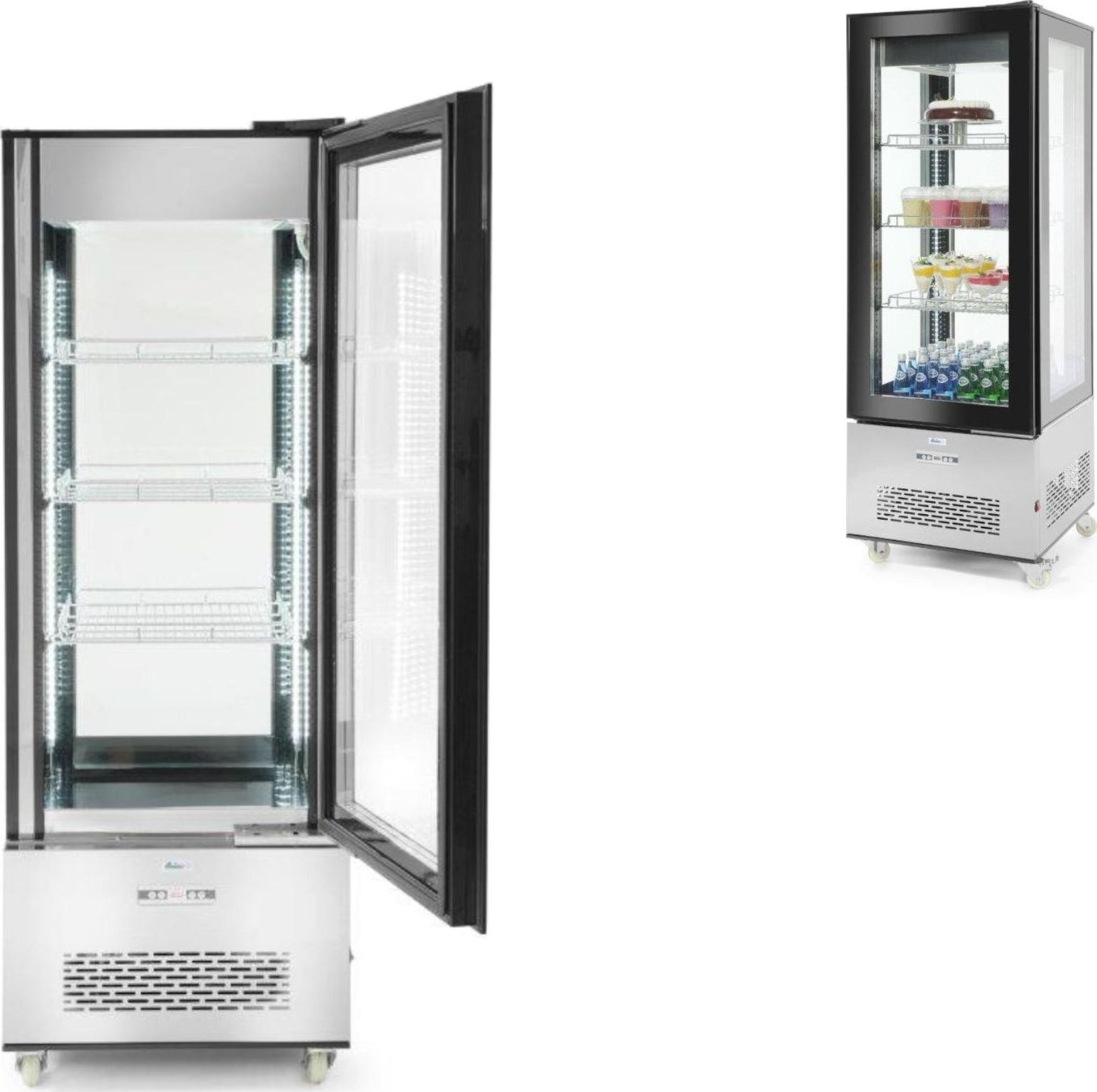 Witryna chłodnicza ARKTIC Witryna chłodnicza cukiernicza na kółkach 3 półki LED 400L Witryna chłodnicza cukiernicza na kółkach 3 półki LED 400L