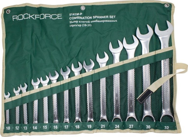 Rockforce Zestaw kluczy płasko-oczkowych 14el. (10-32mm) na płótnie
