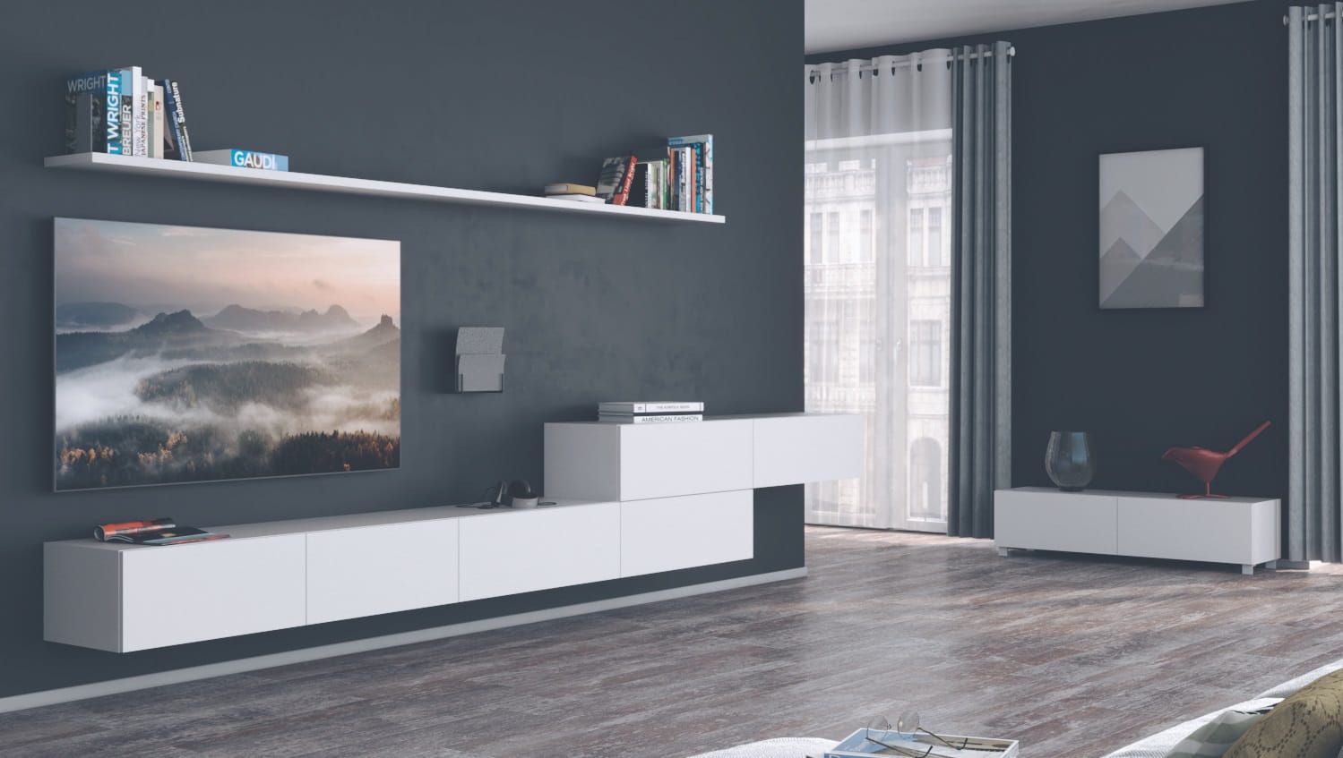 4HouseDesign Zestaw Mebli Nowoczesna Meblościanka Biała Mat 350cm