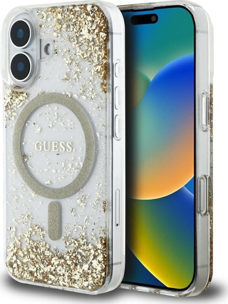 Etui Guess HC Resin Bottom Glitter do iPhone 16 MagSafe złoty