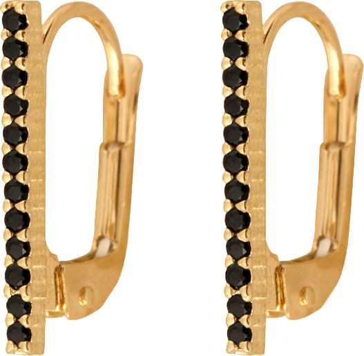 Lovrin Złote kolczyki 585 czarne cyrkonie przecinki