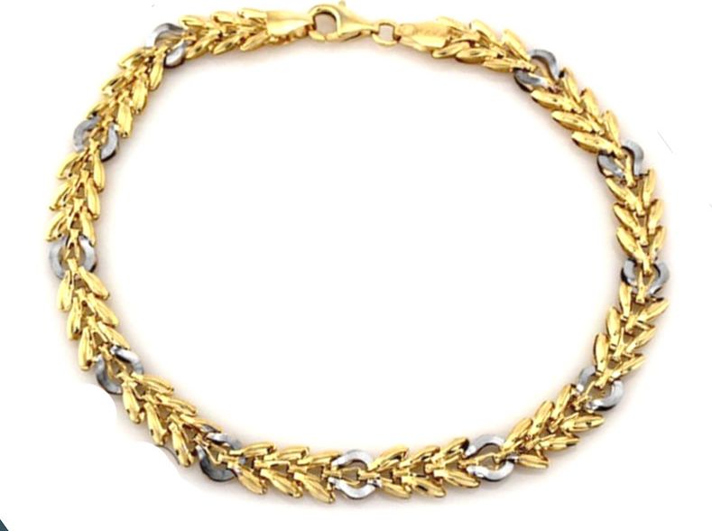 Lovrin Złota bransoletka 585 kłosy z białym kruszcem 14kt