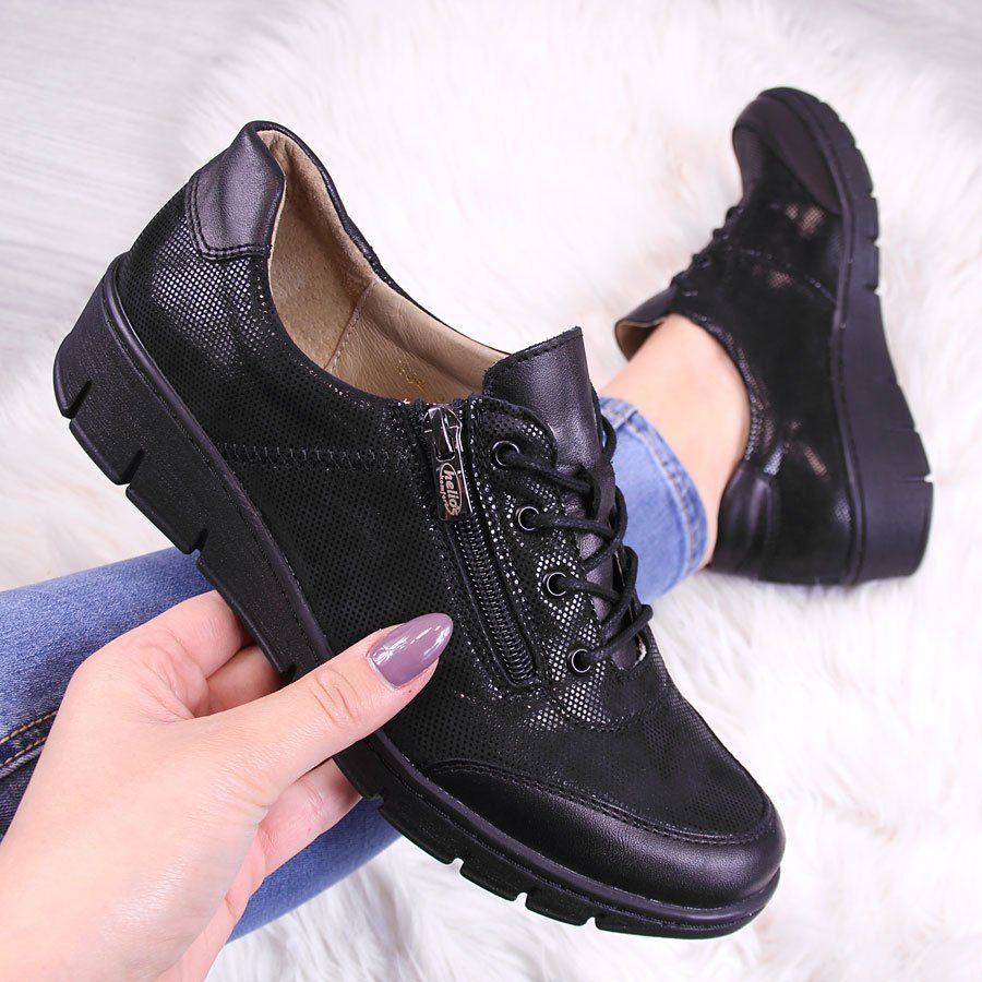 Helios (U) Półbuty skórzane czarne z połyskiem Helios 334 36