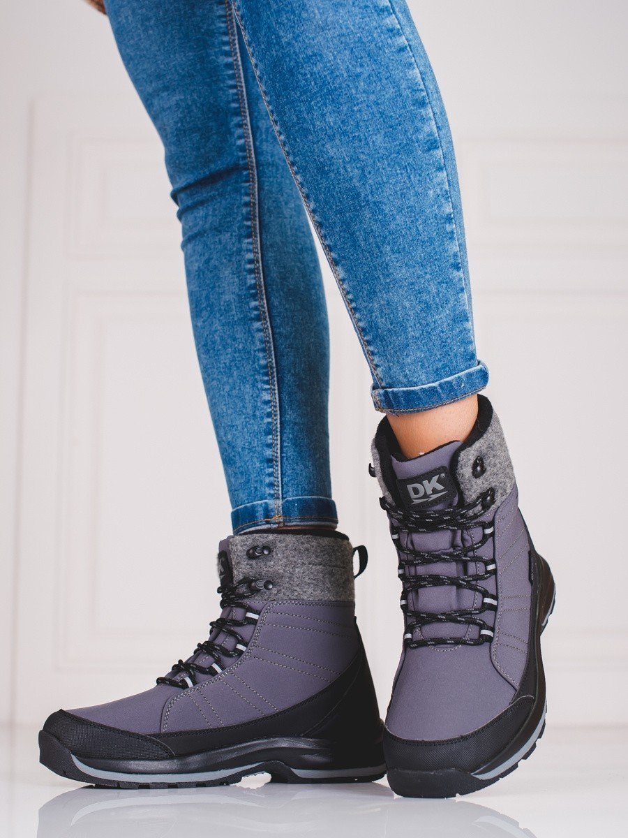 DK Sznurowane śniegowce damskie DK szare Softshell : Rozmiar - 39