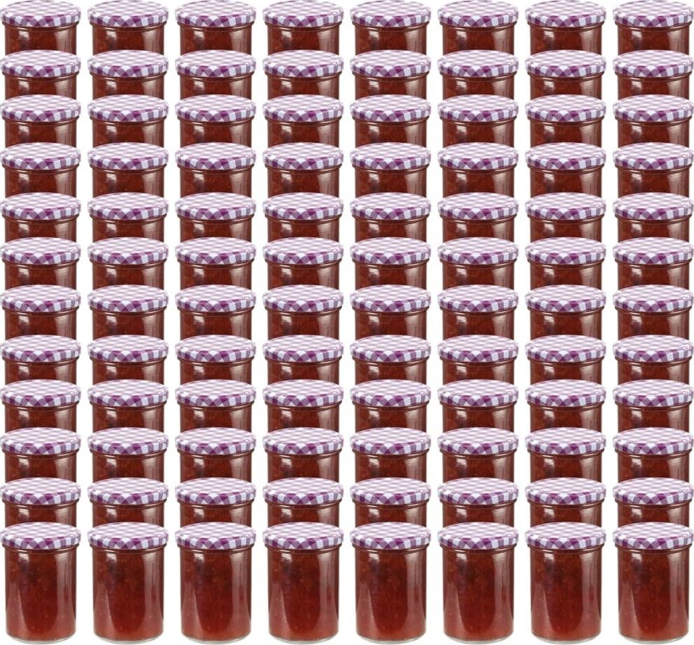 vidaXL Szklane słoiki, biało-fioletowe pokrywki, 96 szt., 400 ml