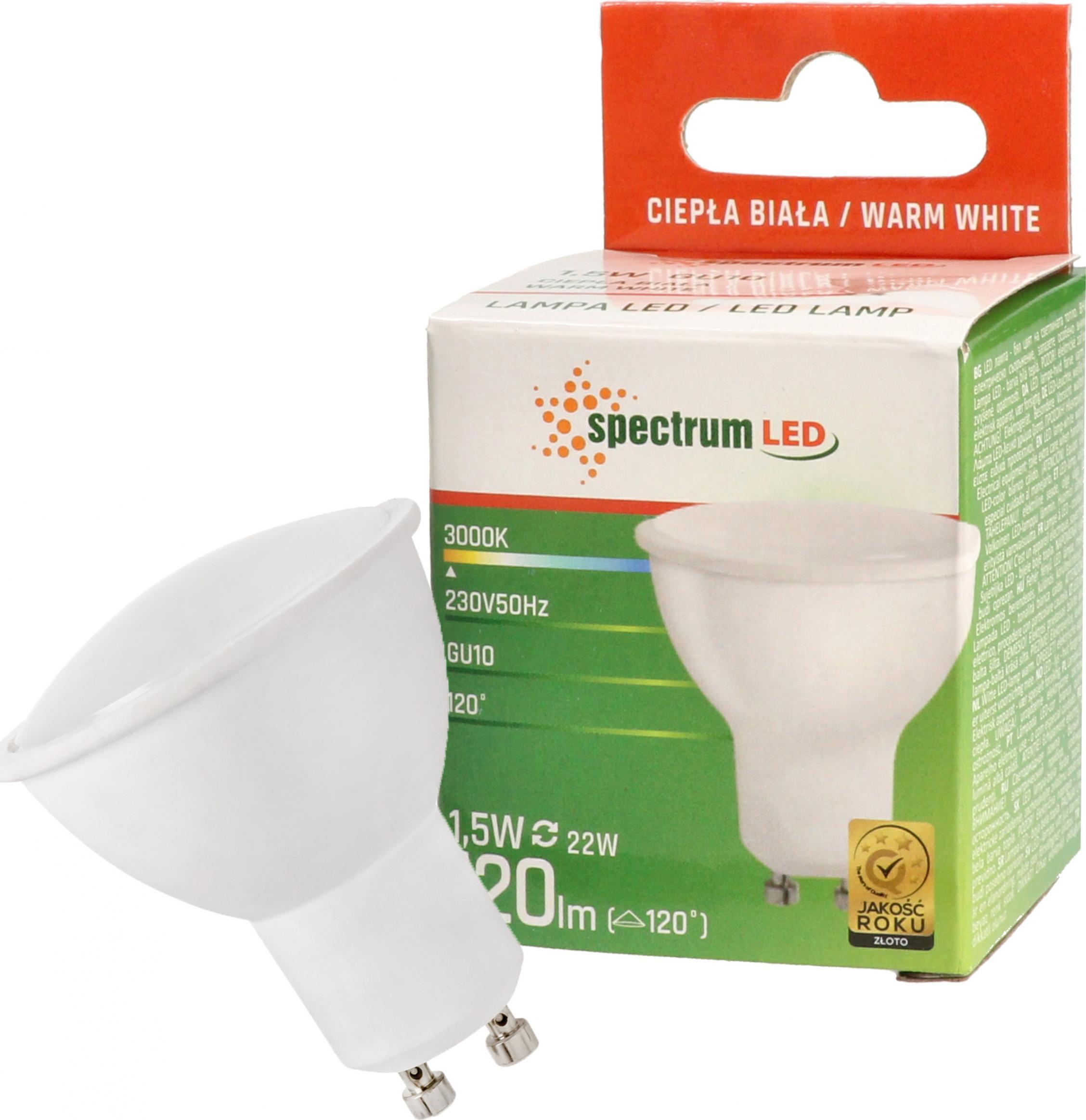 Spectrum LED Żarówka LED GU10 1,5W 230V ciepła WW WOJ13268 SPECTRUM