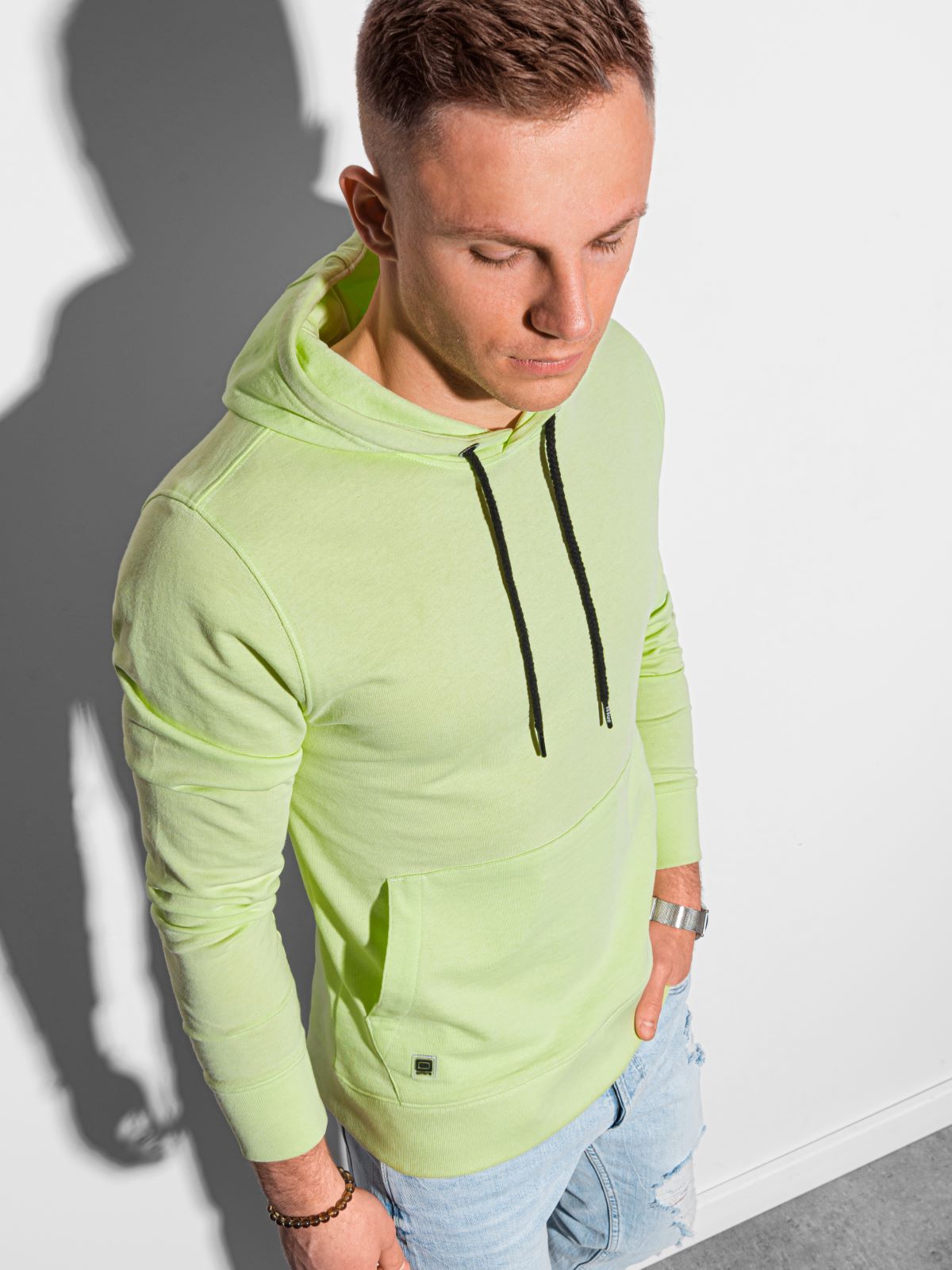 Ombre Bluza męska z kapturem B1154 - limonkowa M