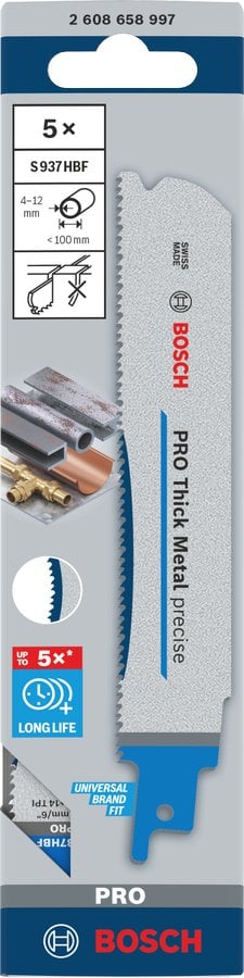 BOSCH BRZESZCZOT DO PIŁY SZABLASTEJ PRO THICK METAL PRECISE S937HBF 1,1 x 25 x 150mm /5szt.