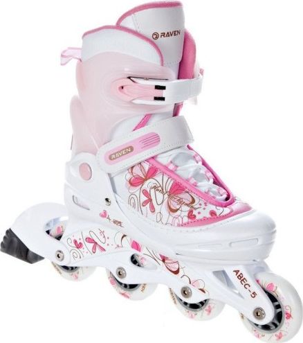 Rolki RAVEN rekreacyjne regulowane różowe białe r. 34 35 36 37