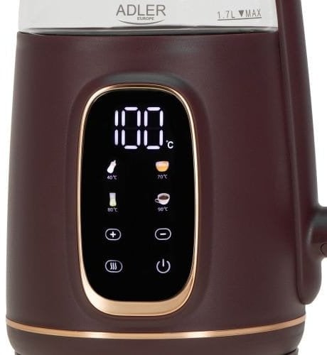 Adler Czajnik elektryczny szklany LED z regulacją temperatury 1,7L AD 1305 burgundy
