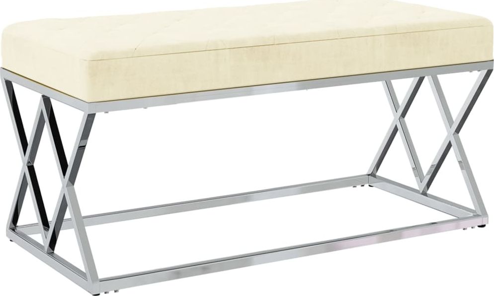 vidaXL Ławka, kremowa, aksamit i stal nierdzewna
