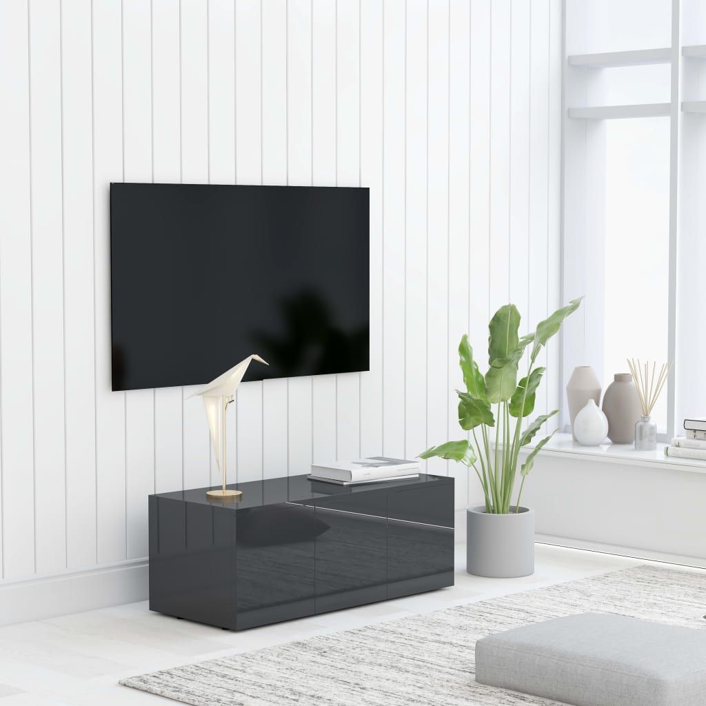 vidaXL Szafka pod TV, szara, wysoki połysk, 80x34x30 cm, płyta wiórowa