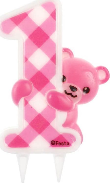 MK Świeczka cyferka jedynka 1 różowa Miś - 1 szt. uniwersalny