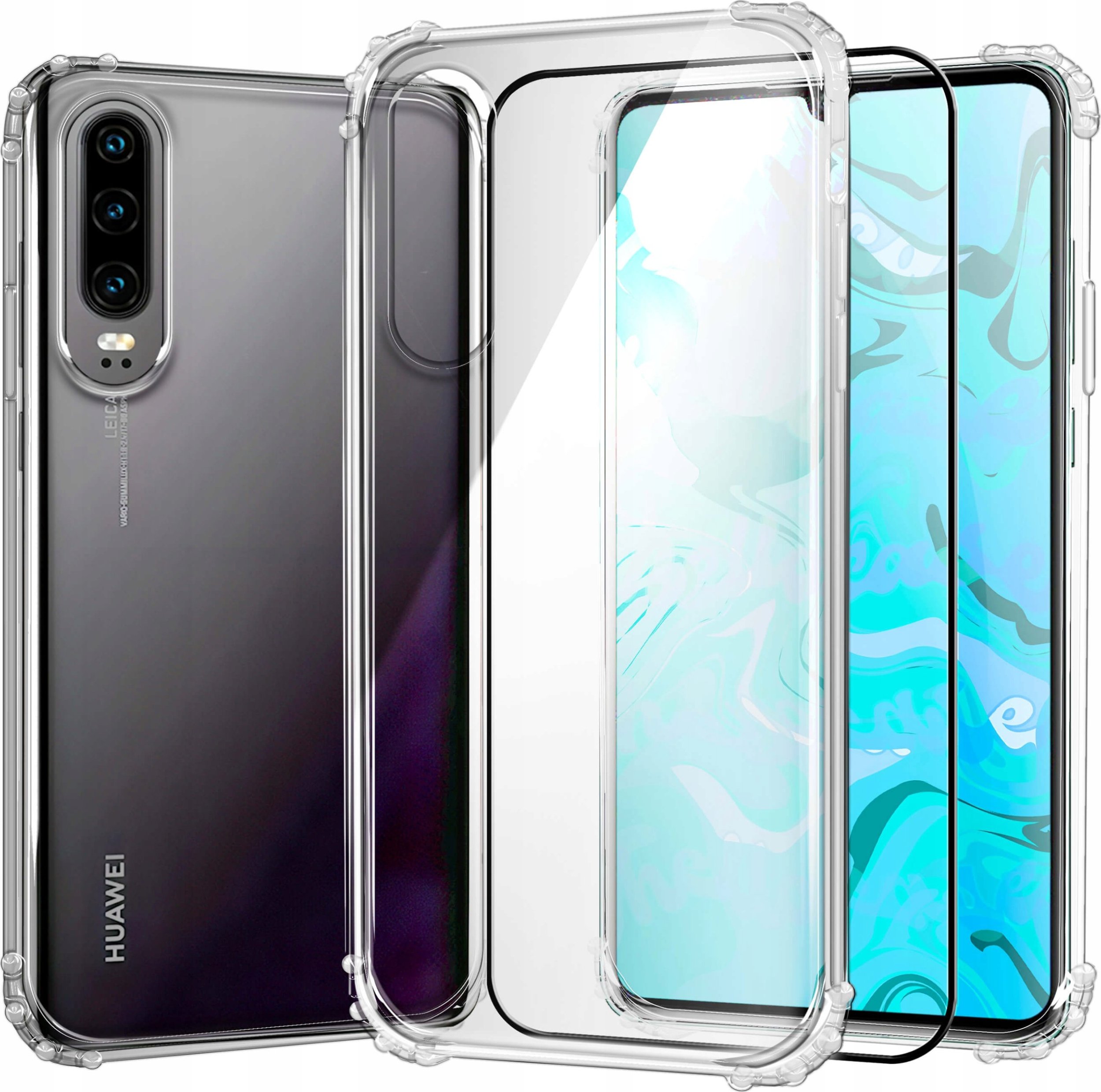 Hello Case Etui do Huawei P30 (Pancerne, Silikonowe, Przezroczyste) Szkło Pełne 5D