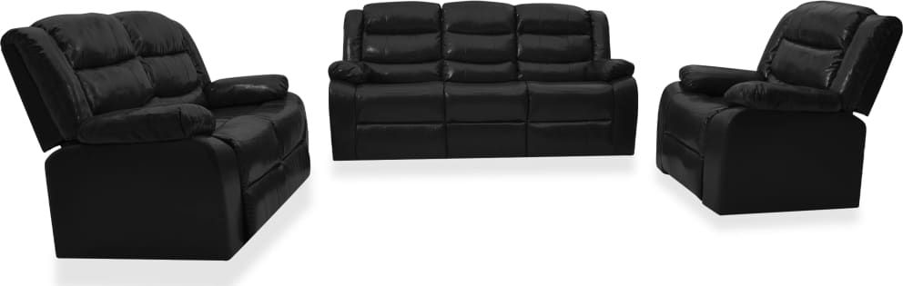 vidaXL Zestaw 3 rozkładanych sof, czarny, sztuczna skóra