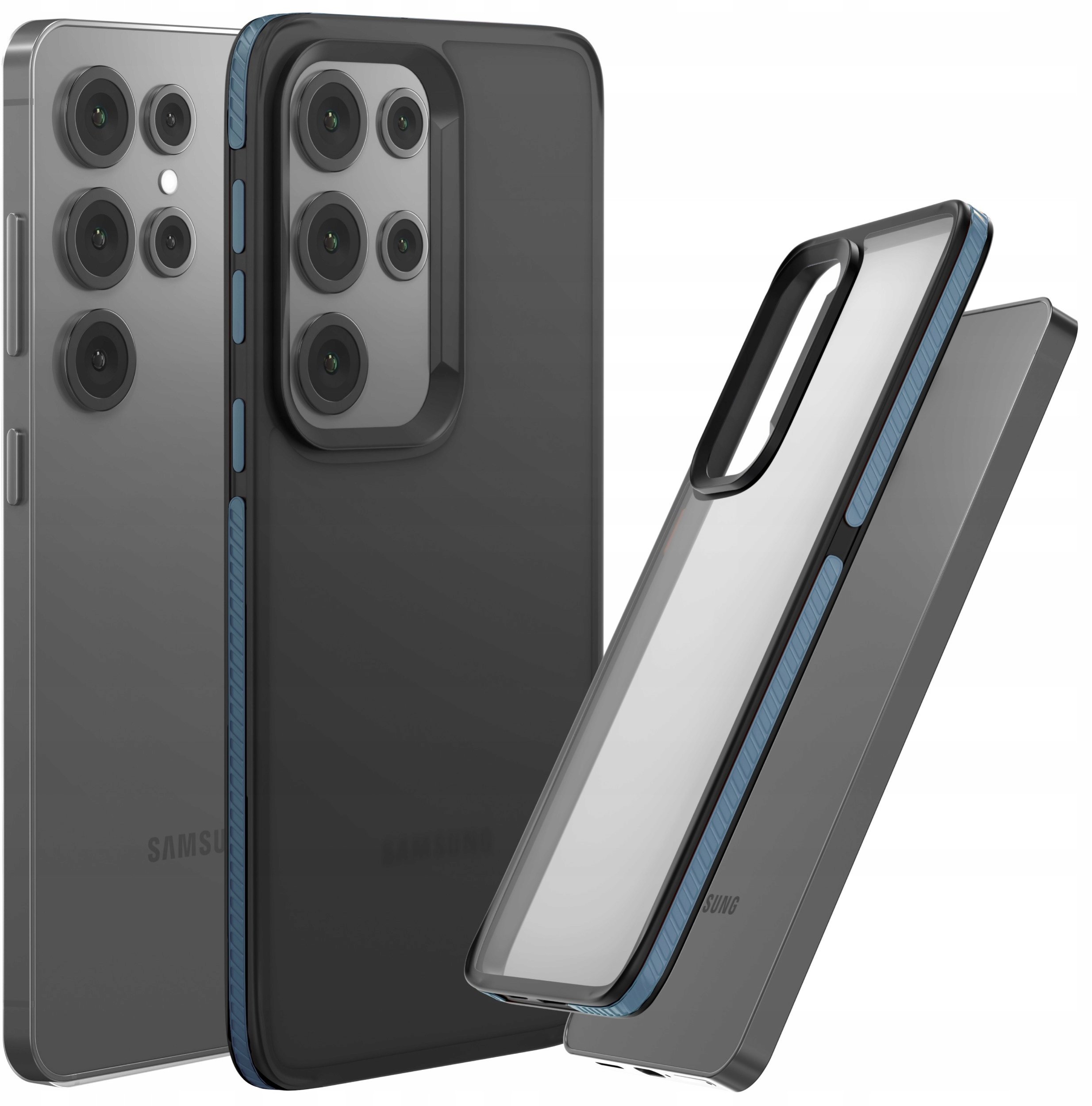 Etui Do Samsung Galaxy S24 Ultra (Matowe, Niebieska Ramka, Bumper, Plecki)