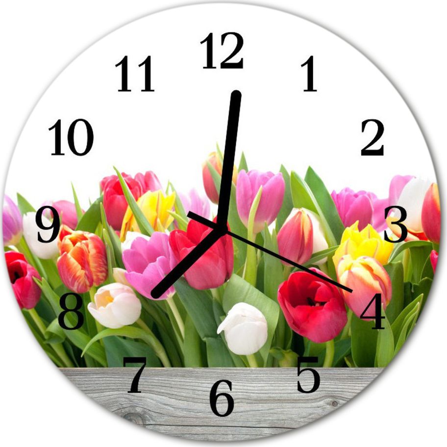 Tulup Zegar na szkle ścienny Okrągły Tulipany Kwiaty fi 30 cm 63027755