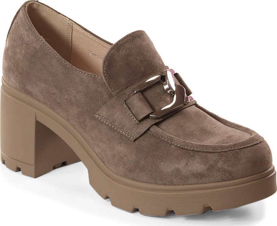 W. Potocki Zamszowe półbuty damskie na słupku i platformie beżowe Potocki SZ12041 39