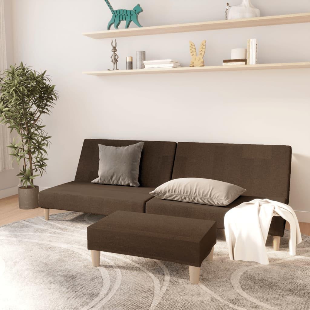 vidaXL 2-osobowa kanapa z podnóżkiem, brązowa, tapicerowana tkaniną