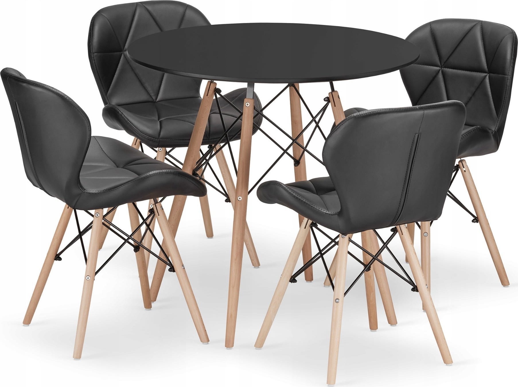 Leobert Zestaw stół okrągły TODI 80 czarny + 4 krzesła LAGO czarne