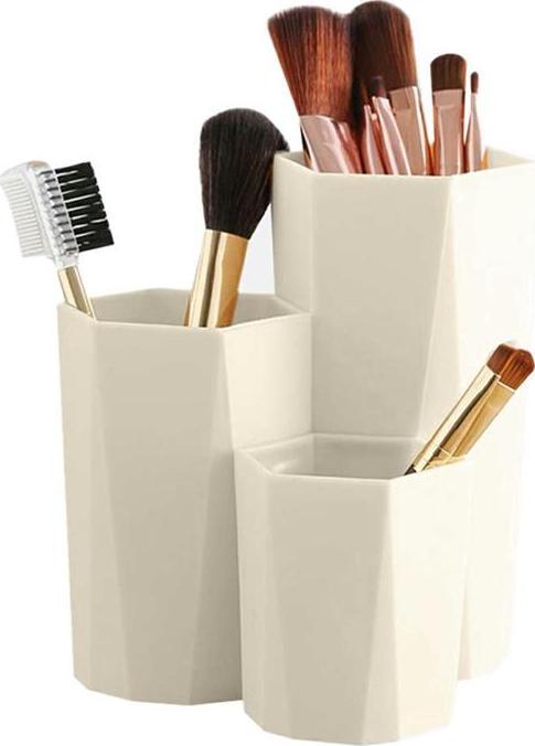 Aptel AG605E ORGANIZER NA PĘDZLE KOSMETYKI POJEMNIK 3 PRZEGRODY biały