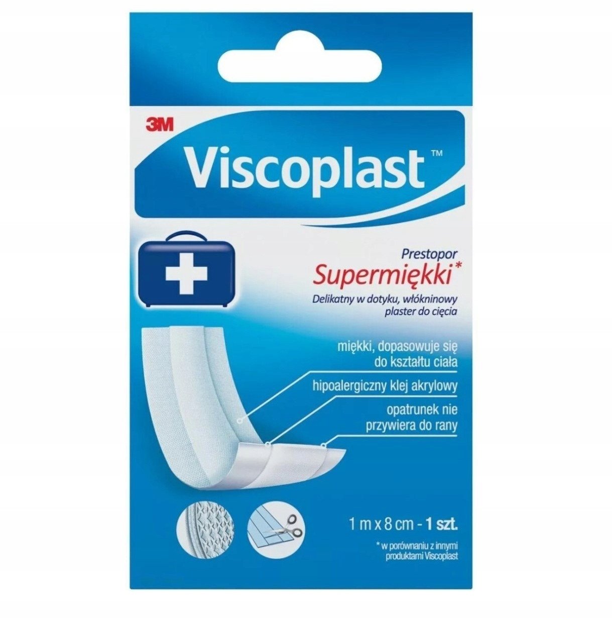 Plaster do cięcia VISCOPLAST Prestopor, supermiękki, 8cmx1m, biały