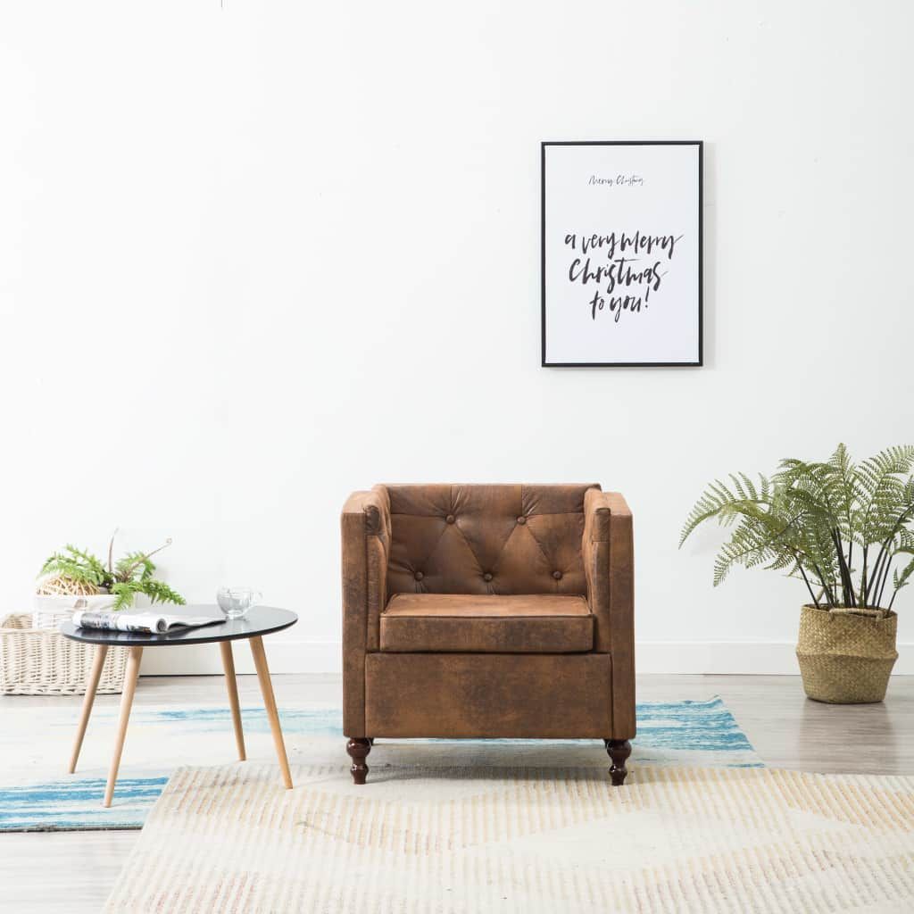 vidaXL Fotel, brązowy, tkanina stylizowana na zamsz