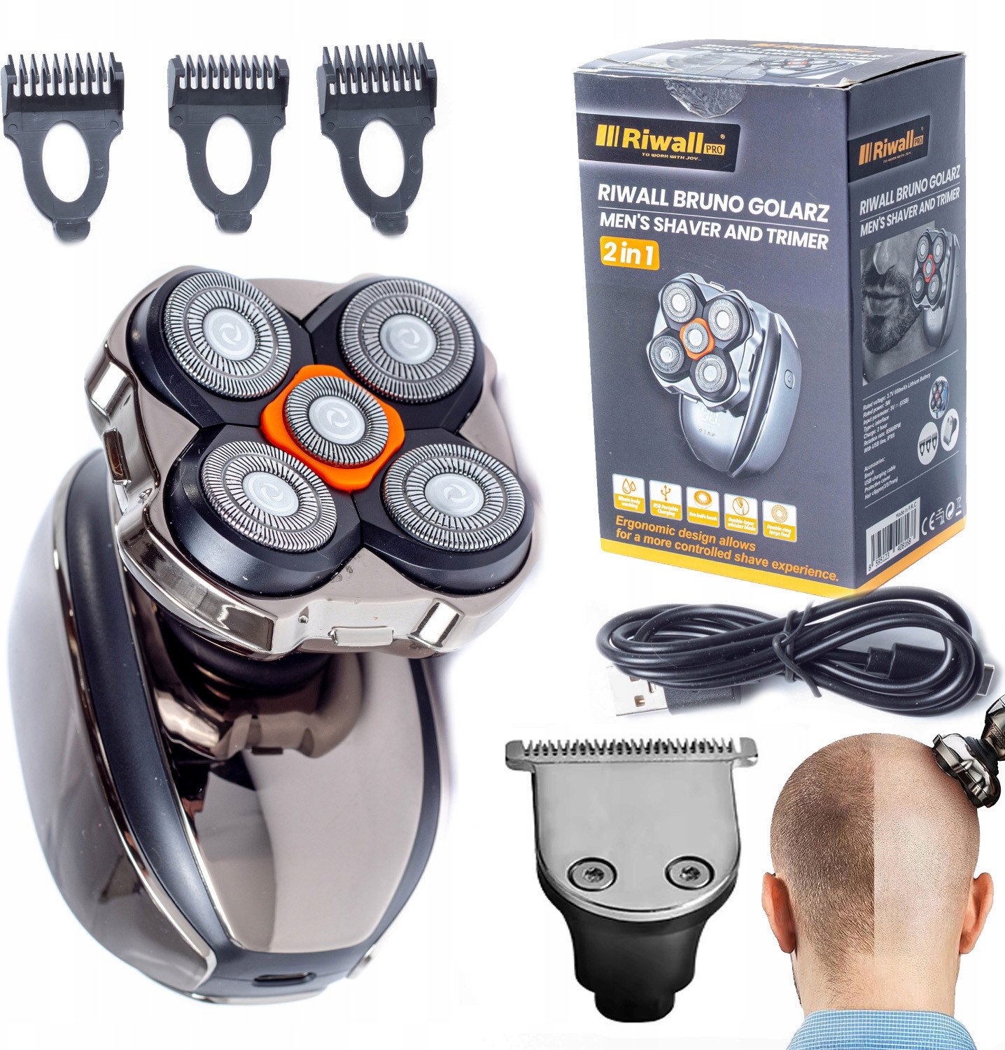 GOLARKA MĘSKA AKUMULATOROWA RIWALL RS-01 MASZYNKA DO GOLENIA 5D USBC TRYMER