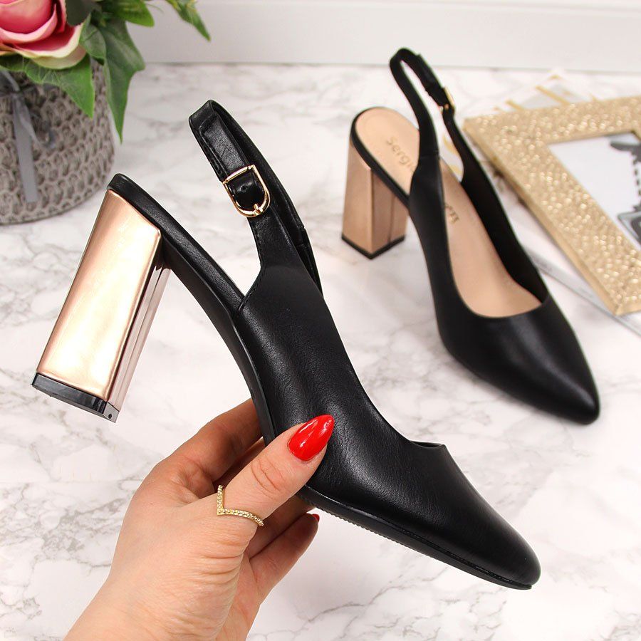 Sergio Leone Sandały damskie na słupku czarne Sergio Leone 37