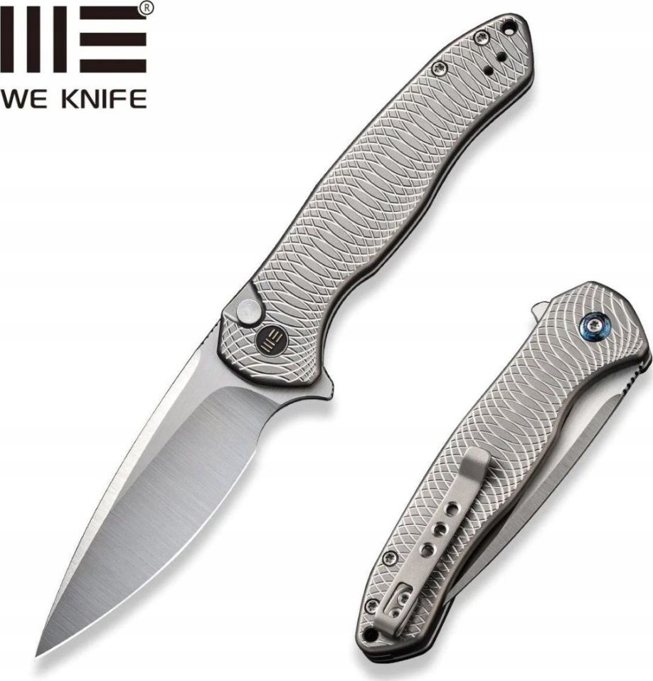 WE Knife Nóż składany WE Knife Button Lock Kitefin LE No 022/155 Gray Titanium, Hand Polished Satin CPM 20CV (WE19002M-2)