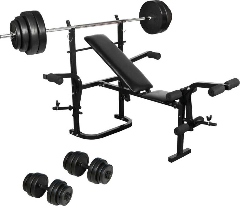 vidaXL Składana ławka do ćwiczeń+hantle+sztanga, domowa siłownia