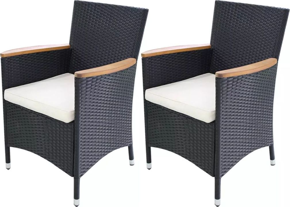 vidaXL Krzesła ogrodowe z poduszkami, 2 szt., polirattan, czarne
