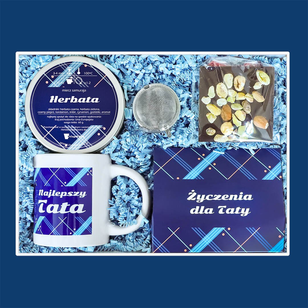 Cup&You Zestaw prezentowy dla Taty z herbatą, najlepszy pomysł na prezent upominek na Dzień Ojca - kubek, zestaw herbat, czekoladowa słodkość, herbata