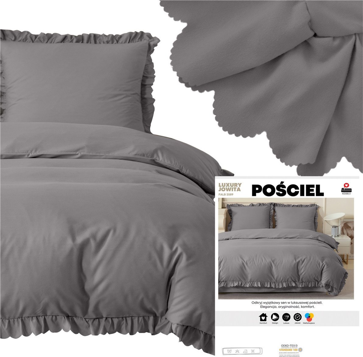 LOZKOHOLICY.PL Sp.z o.o. Sp. K. Pościel 140 x 200 2cz z Falbaną Luxury Jowita 06