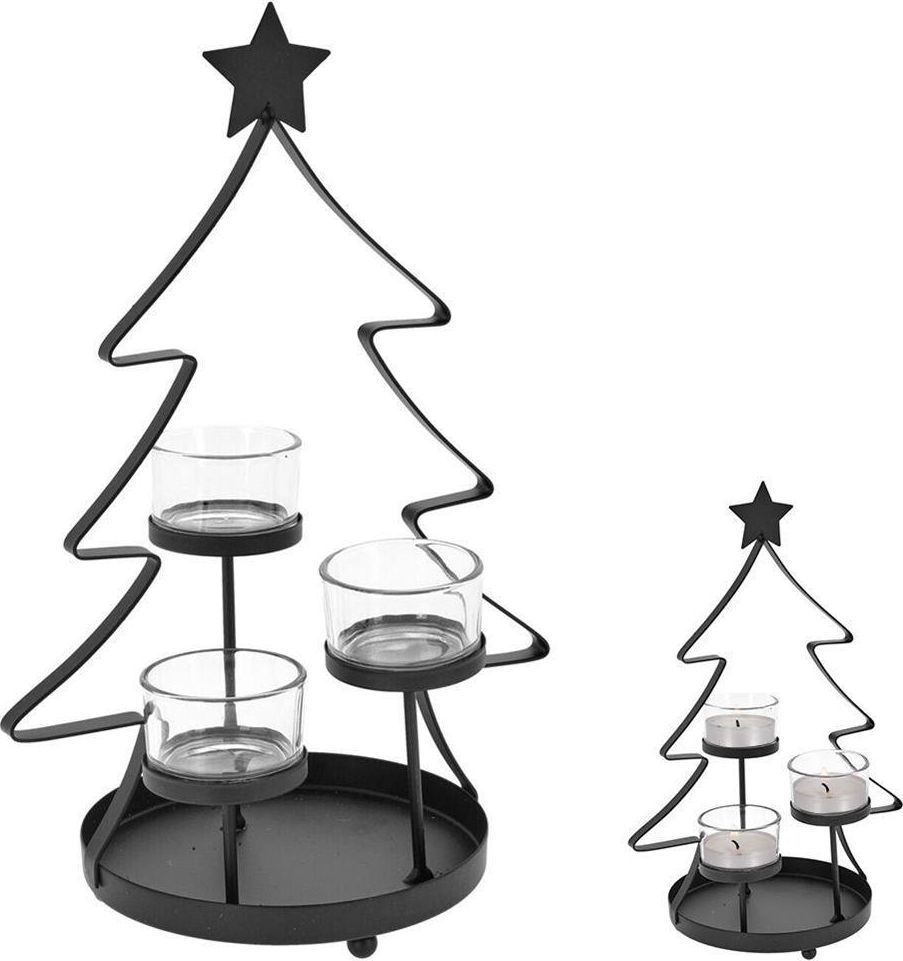 Vilde Świecznik choinka na 3 tealight podstawka pod świeczkę metalowy czarny świąteczny loft 29 cm